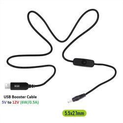 Kabel Step Up Booster USB 5V ke 12V (DC Jack 5.5x2.1mm) dengan Tombol ON/OFF